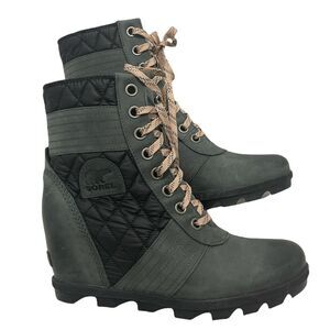 Sorel Lexie Wedge Boot Quilted Dark Slate Pink‎ Laces Winter Booties Gray 11
